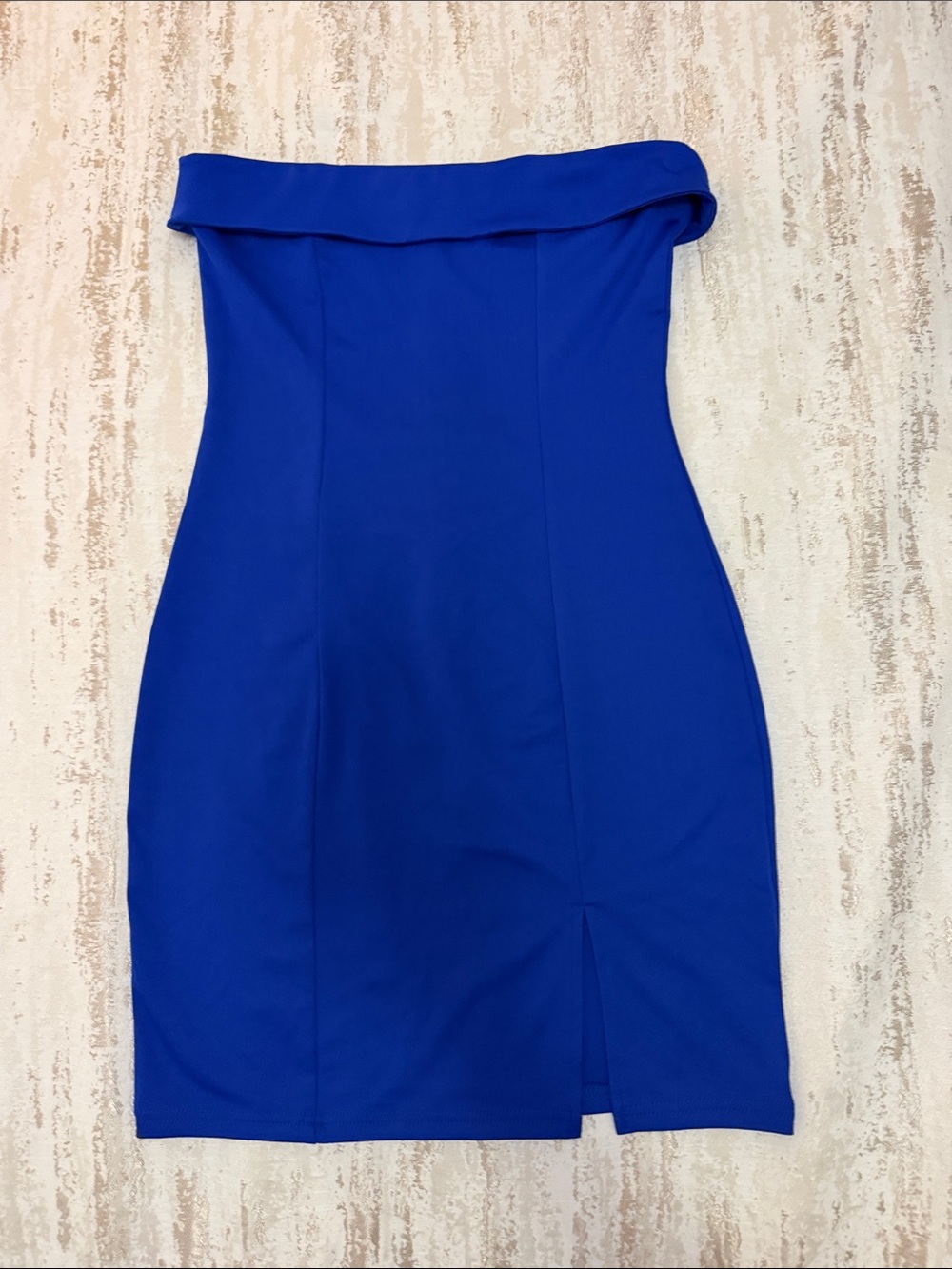 Shein Strapless Royal Blue Fold-Over Bodycon Dress